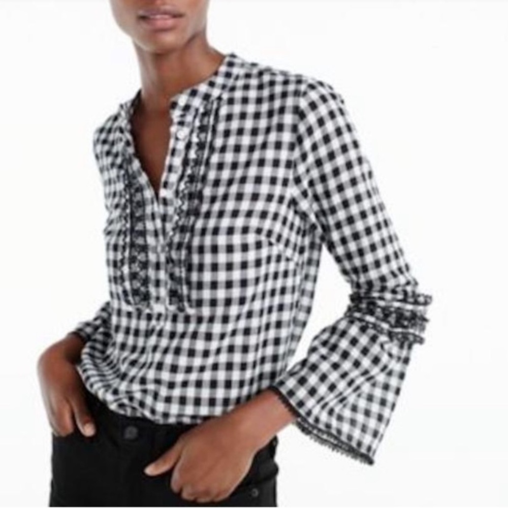 J.Crew gingham ruffled tunic blouse